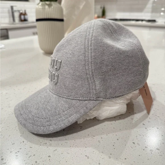 Miu Miu Grey Tessuto Logo Baseball Cap Size M - Picture 5 of 7